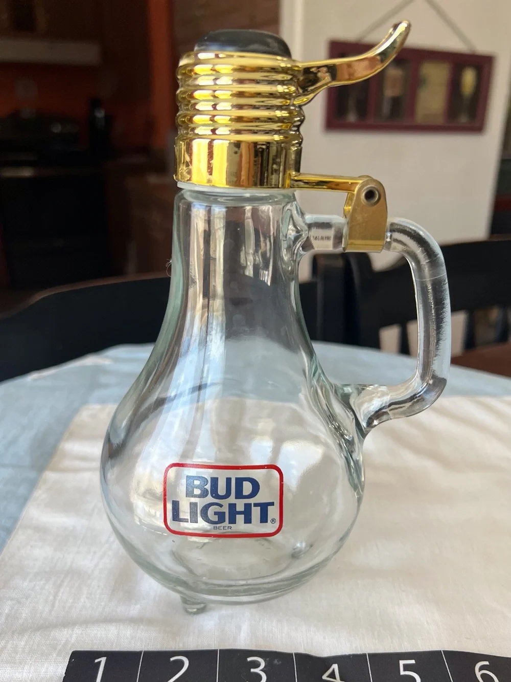 Vintage Bud Light Beer Glass Light Bulb Decanter Pitcher Stein Brass Top IKC